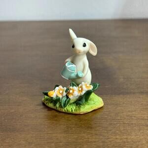 Miniature Bunny Rabbit Figurine Watering Flowers 1.75" High Gardening